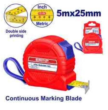 5m x 25mm Steel Measuring Tape One Button Metric/Inch ABS Case